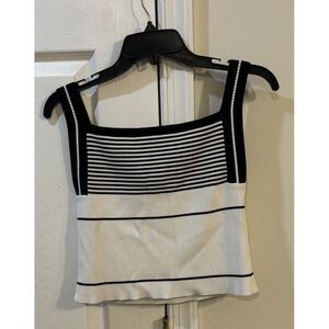 Listicle Women's Sz M Tank Shirt Black & White Striped Cropped Boutique‎